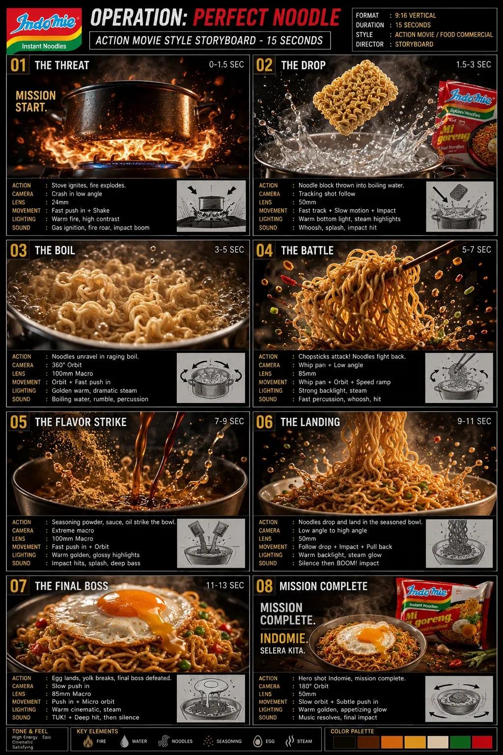 Instant noodle flavor strike storyboard