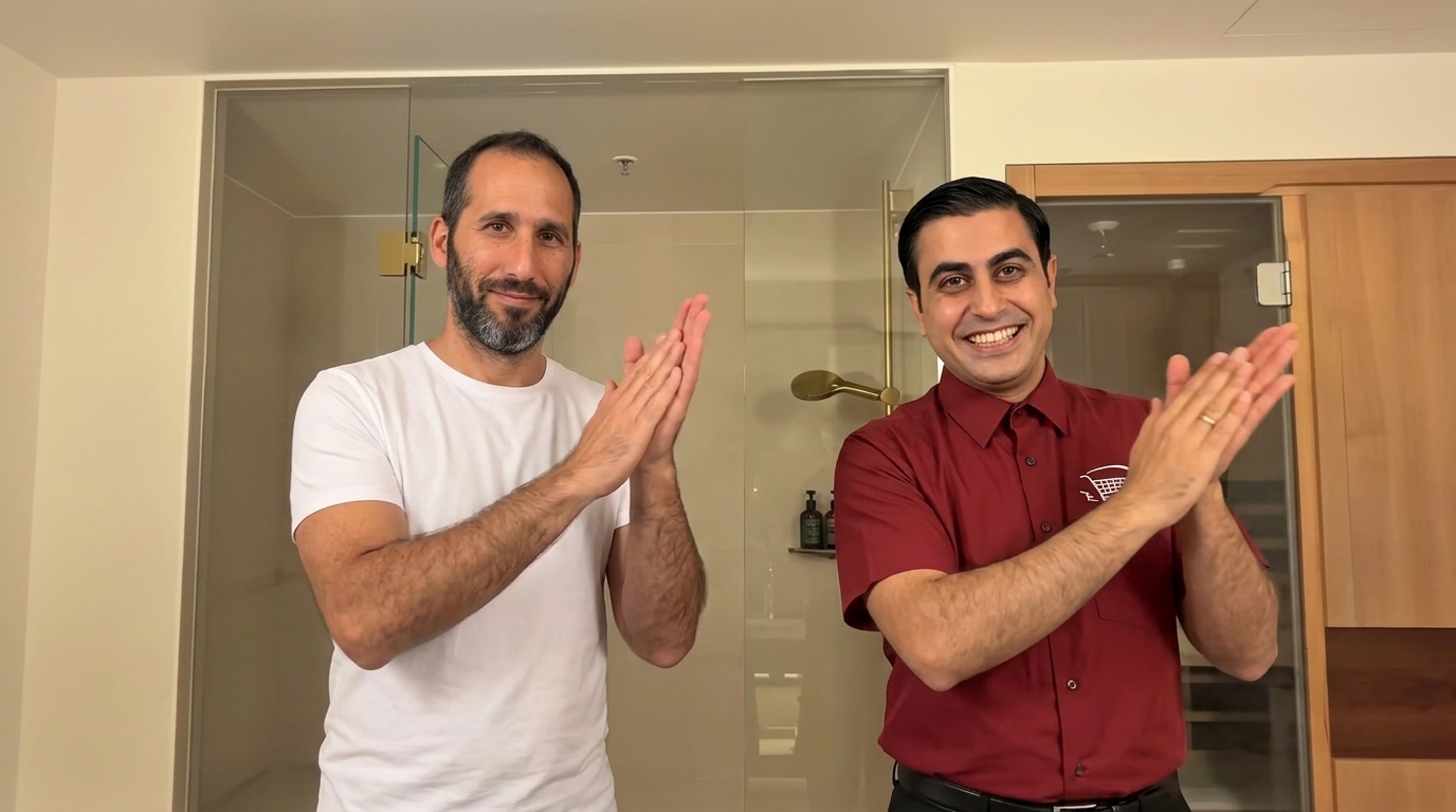 Free preview of Itay and Ramzi clapping in the same bathroom