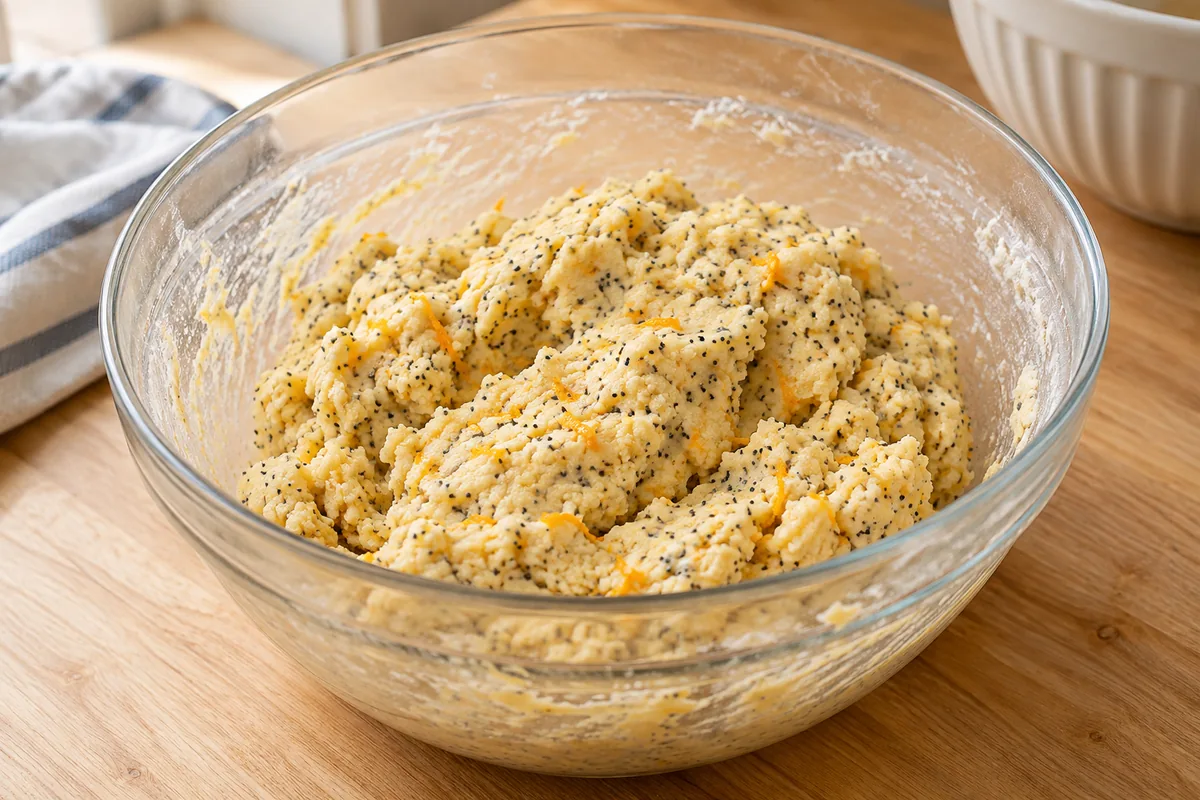 Masa de mandarina con semillas de amapola antes del reposo en frío