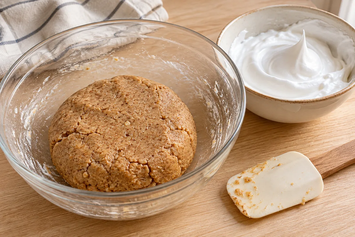 Masa de almendra y canela para Zimtsterne junto a merengue blanco reservado