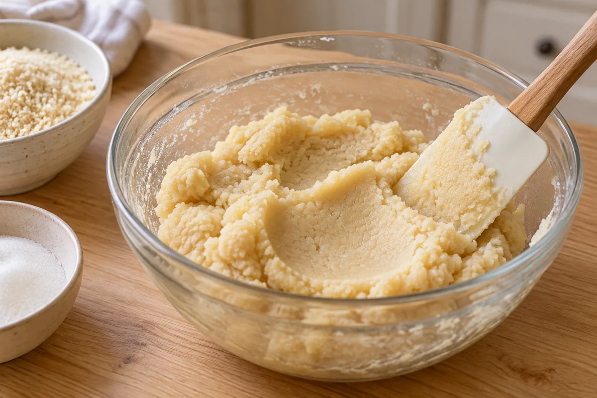 Masa compacta de almendra y azúcar para panellets antes del reposo