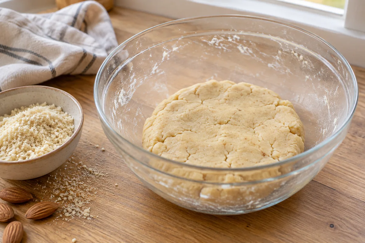 Masa de almendra, arroz y mantequilla reunida antes de formar las medias lunas