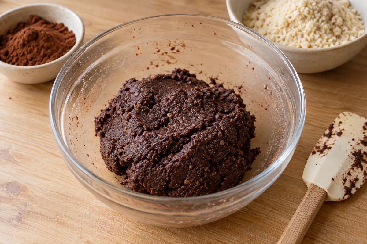 Masa oscura y compacta de almendra y cacao para Basler Brunsli