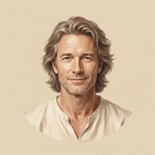 AI-generated illustrated avatar for Evan - Calm, Grounded & Reflective